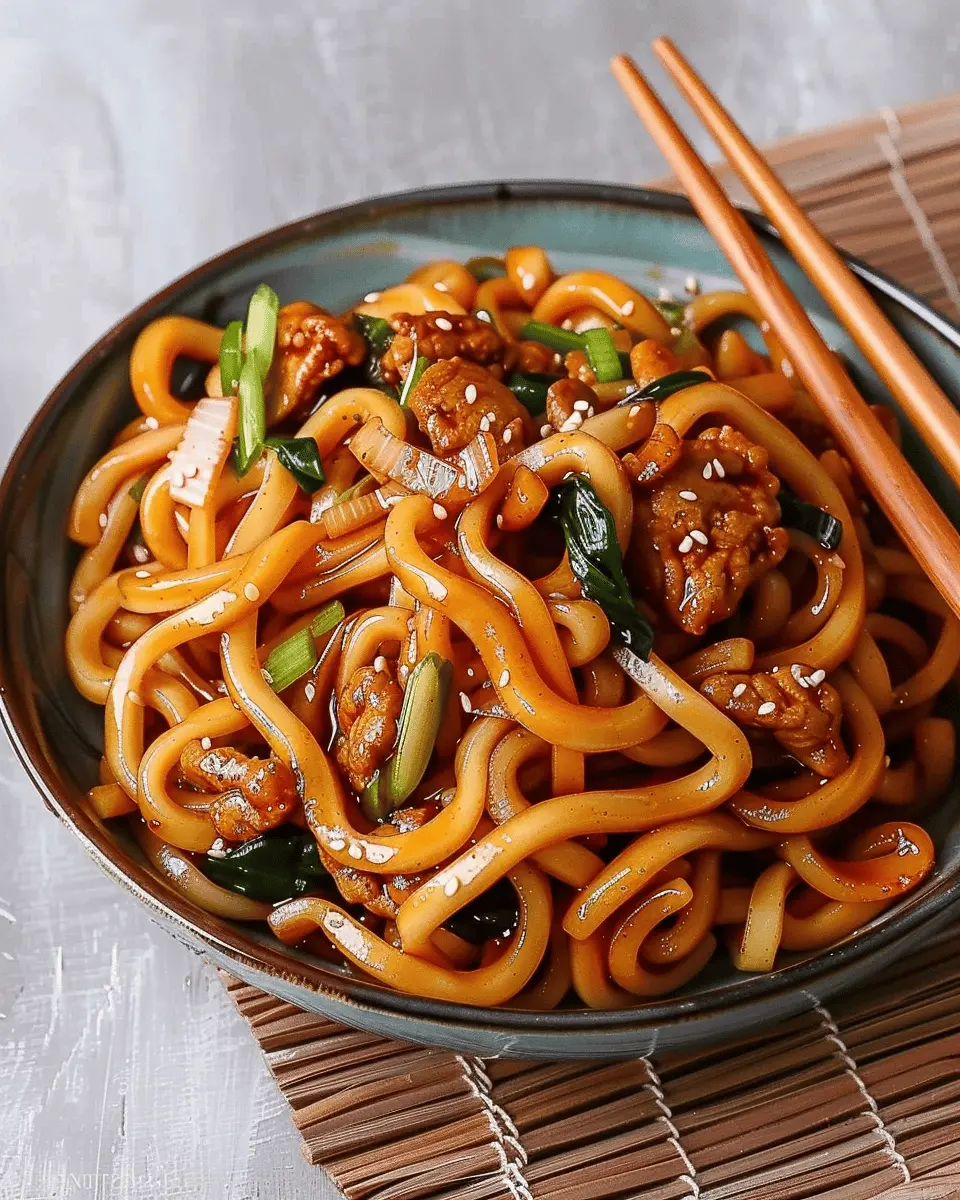 Yaki Udon: Easy Stir-Fried Noodles with Turkey Bacon and Veggies